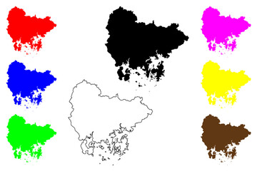 South Gyeongsang Province (South Korea, Republic of Korea, ROK, Provinces of South Korea) map vector illustration, scribble sketch South Gyeongsang map