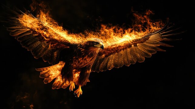 Photo of a fire eagle on a black background