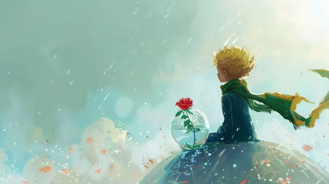 Naklejki The Little Prince Contemplating His Rose