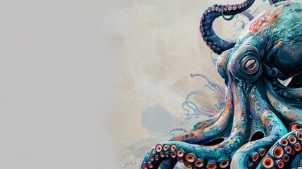 Fototapeta premium A colorful octopus glides through the water, showcasing its delicate tentacles
