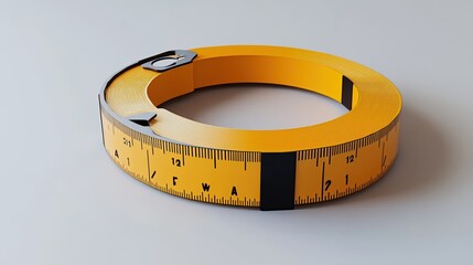 Yellow tape measure rolled up and isolated on a white background.