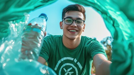 The young volunteer recycling