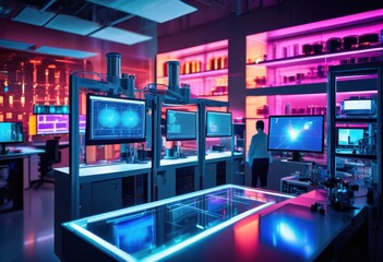 Naklejka premium cutting edge laboratory equipment showcasing advances science technology research innovation, analysis, apparatus, advancements, automation, biology