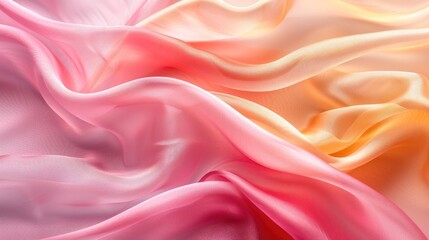 Fototapeta premium Abstract background with smooth, flowing, pink and yellow fabric.