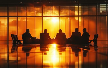 Silhouettes of Businesspeople in Meeting , A lawyer mediates a tense negotiation between two parties, facilitating communication and seeking a mutually agreeable solution in a neutral conference room.