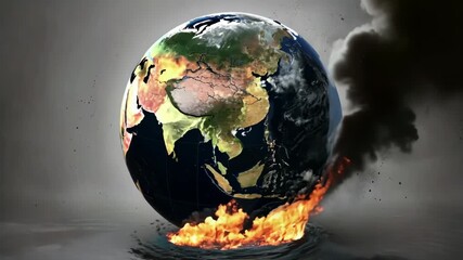 Witness a striking portrayal of our planet engulfed in flames, a powerful reminder of the urgent environmental crisis we face today