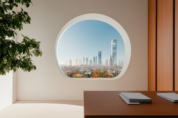 A window in a room with a view of a city