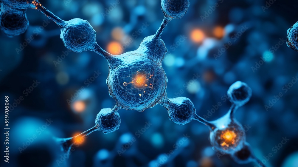 Poster detailed close-up view of molecular structure displaying vibrant connections and interactions within