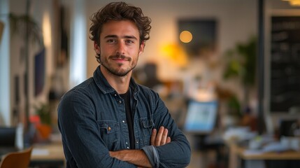 Obraz premium Handsome young man in design office, Generative AI