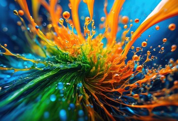 Fototapeta premium stunning close colorful chemical reactions showcasing dynamic patterns vivid hues fluid forms, vibrant, colors, fluids, images, visual, abstract, shapes