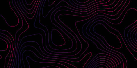 Abstract light pattern Vector illustration. Topographic map background concept. Vibrant neon lights pulsating patterns. Colorful topography contour lines isolated on black background.