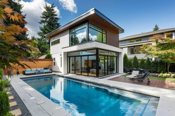 Fototapeta premium Small modern design home with backyard pool