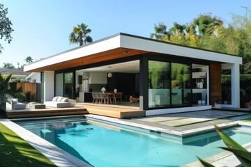 Fototapeta premium Small modern design home with backyard pool