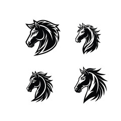 aggressive horse Silhouette set vector illustration