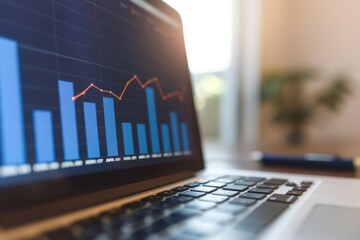 Close up of a 3D graph growing upwards on laptop screen