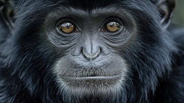 Portrait black gibbon monkey wild or Latin name symphalangus syndactylus in the forest endangered animal background wallpaper AI generated image
