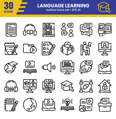 Language learning outline icon set. Vector illustration