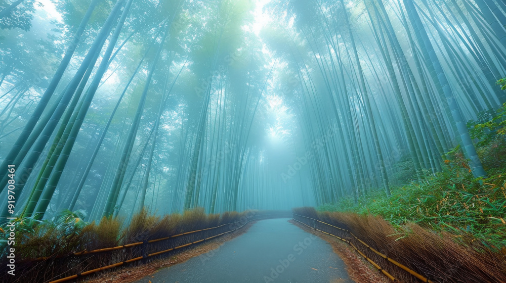 Poster a forest path with a tree in the middle