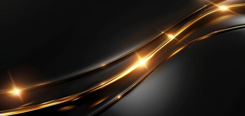 Abstract black background with golden glowing lines.