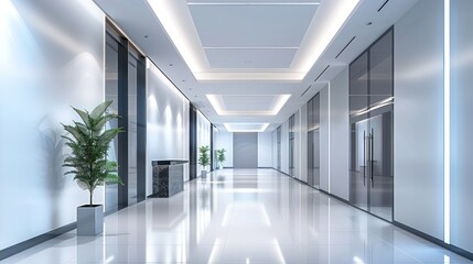Fototapeta premium Modern Office Hallway with Glass Doors