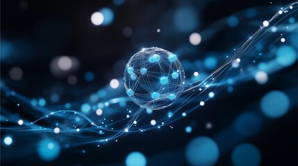 Silver futuristic electrons moving in a quantum field.