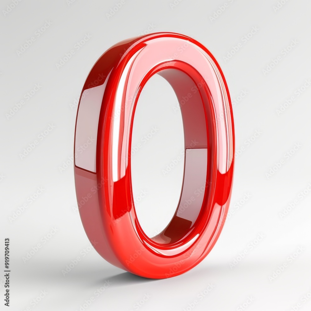 Poster this shiny 3d representation of the number zero features a vibrant red hue and a smooth, reflective 
