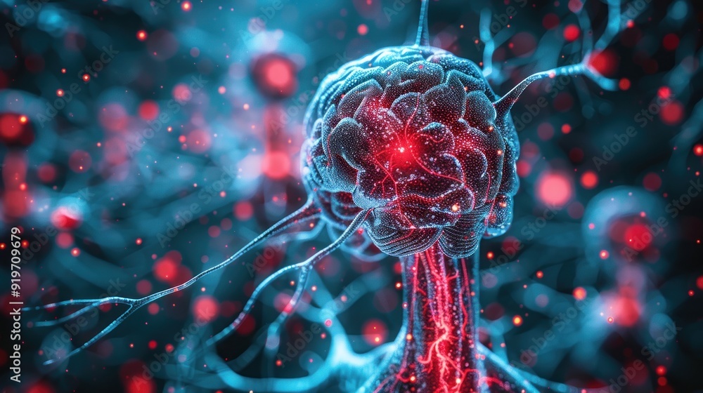 Aufkleber abstract neural network with glowing red center