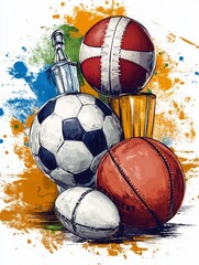 A Collage of Sports Balls and a Bottle