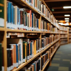 closeup of books in library