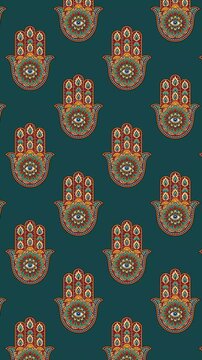 Hand of Fatima, Khamsa. Pattern Vertical background. Animation intro.