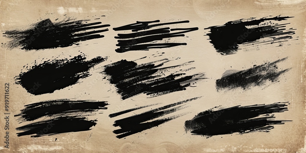 Poster the image above displays a set of realistic black marker marks isolated on a grungy paper background