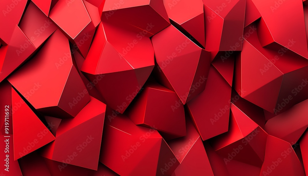 Poster Overlapping Red Geometric Shapes with 3D Effect in Modern Design