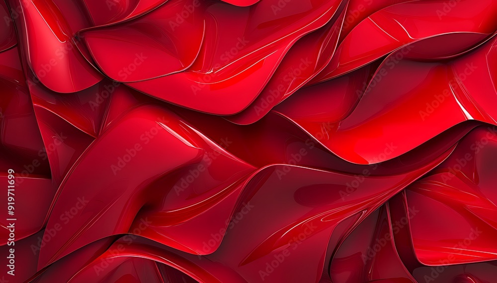 Poster Overlapping Red Geometric Shapes with 3D Effect in Modern Design