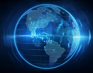 Fototapeta premium blue hologram globe with world map with glowing data streams
