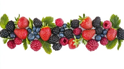 Obraz premium Vibrant collection of ripe berries, featuring strawberries, blackberries, raspberries, and blueberries, cut out