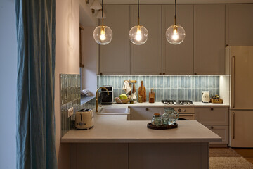 Interior of light kitchen.warm athmosphere