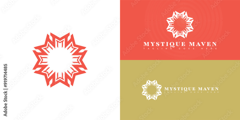 Poster abstract spiral initial letter m or mm in red color isolated on multiple background colors. the logo