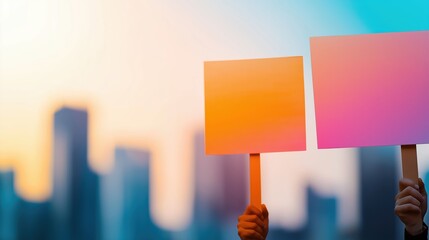 Equality symbolized by people holding signs , silhouette with protest unity