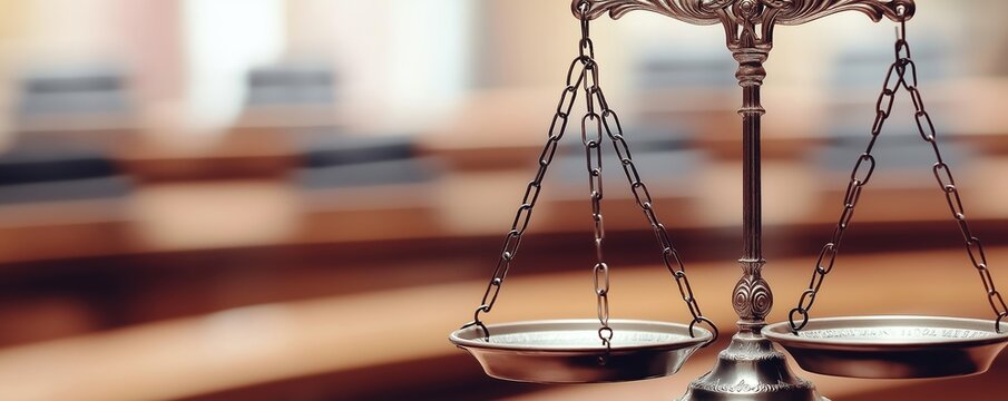 Justice scales in a courtroom with legal fairness