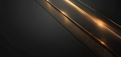 Abstract black background with golden lines and glitter.