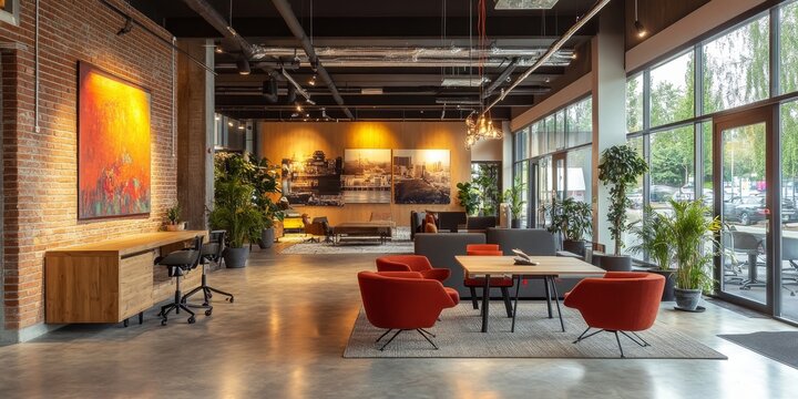 Modern and spacious coworking office with flexible workspace and great interior design, Generative AI