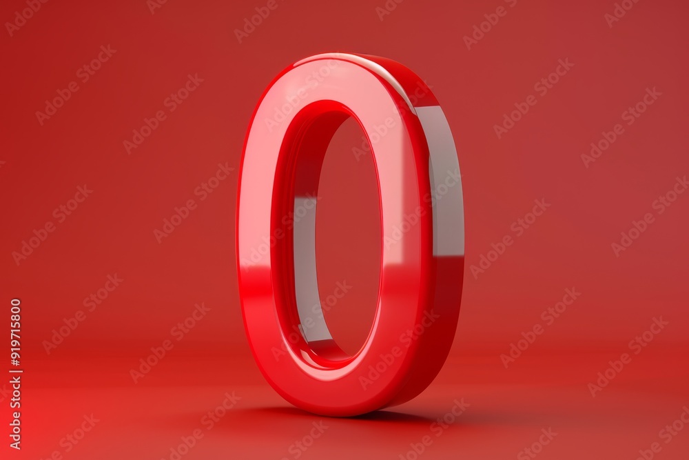 Poster this impressive 3d representation of the number zero features a vibrant red hue against a matching b