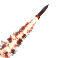 Fire and smoke from missiles on transparent background.