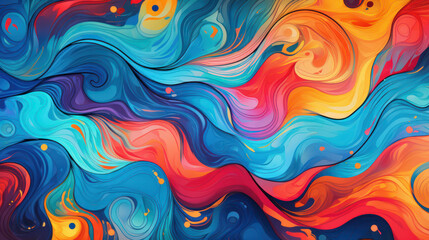 Obraz premium Vibrant and colorful abstract artwork. It features a dynamic flow of shapes and forms that create movement across the canvas. Swirling patterns.