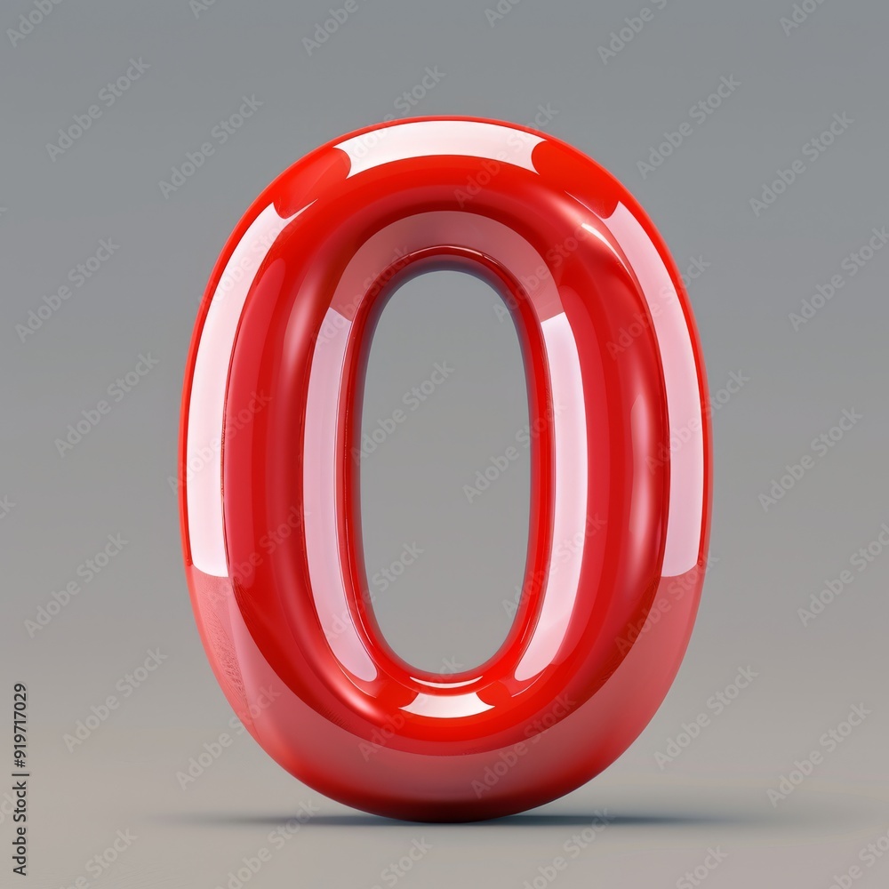 Poster a striking 3d render of the number zero, designed in glossy red with smooth curves and captivating r