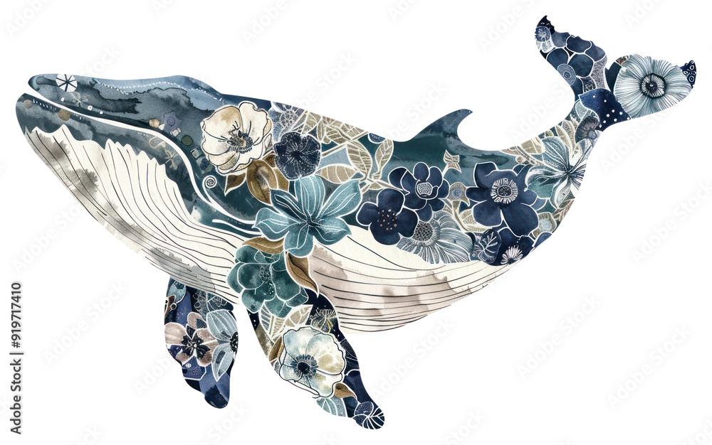 Canvas Prints png flower collage blue whale pottery animal mammal.