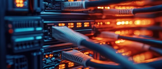 Naklejka premium Shot of networking cable in the server room