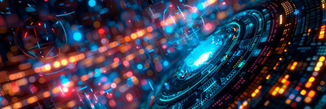 Vibrant technology mosaic with detailed pixels and thematic icons, brought to life with colorful icons and geometric flair.