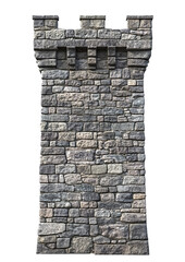 Old stone tower. A crude medieval defensive tower built of dark stone.