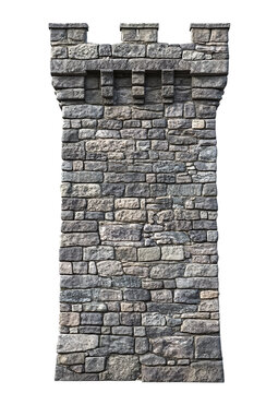 Old stone tower. A crude medieval defensive tower built of dark stone.